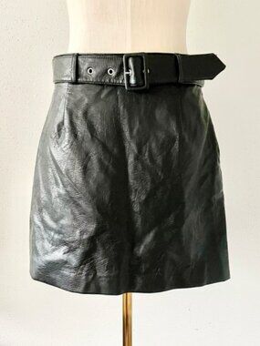 New H&M Women's Size 6 Black Belted Faux Leather High Waisted Mini Skirt Small